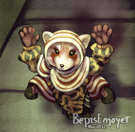 A racoon traveller appearing larger and more threatening.